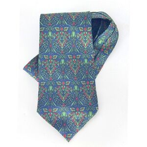 Smithsonian Institution Necktie Mens OS Blue Green Red Good Silk Floral Italy